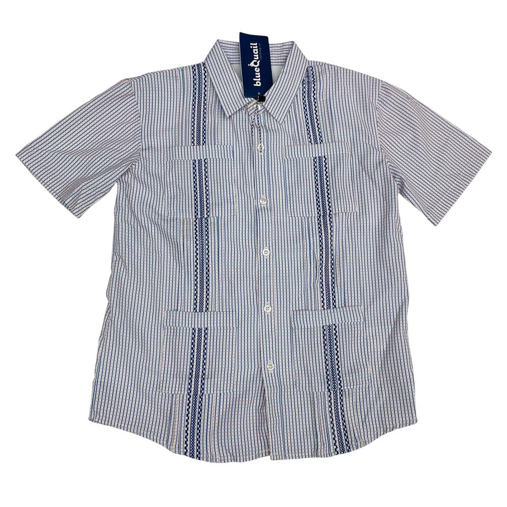 NWT Blue Quail Size 12 Blue & Orange Guayabera